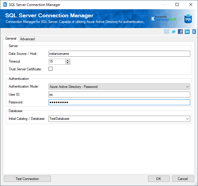 SQL Server Connection Manager - Azure Active Directory - Password